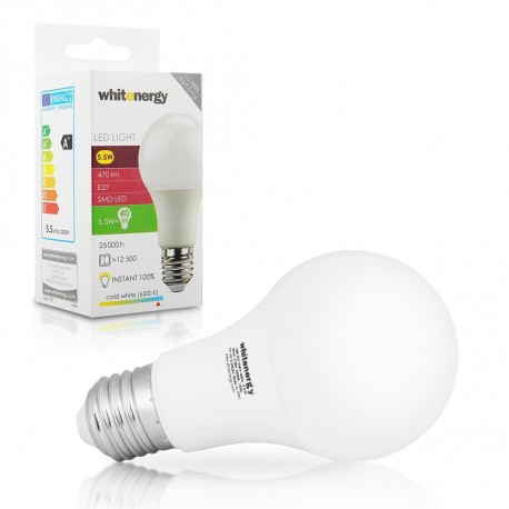 WE LED žárovka SMD2835 A60 E27 5.5W studená bílá